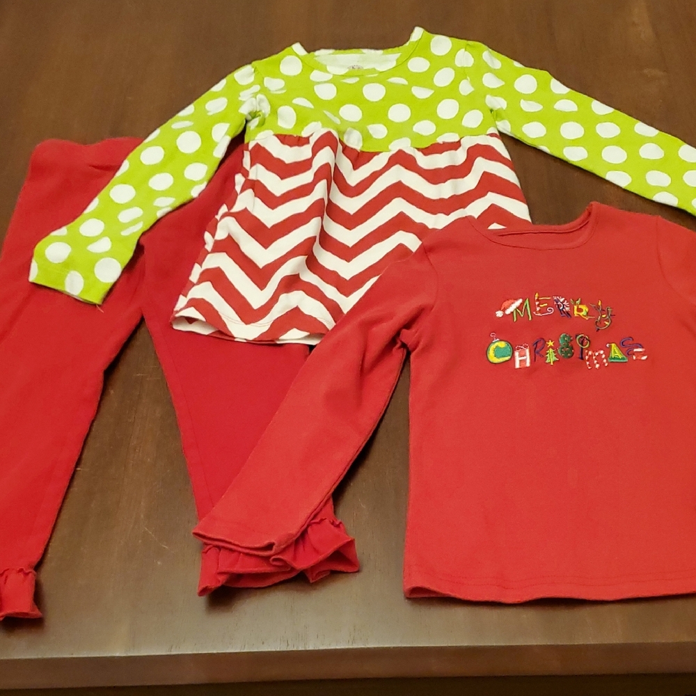 Red and Green Christmas Outfit And Additional Christmas Shirt